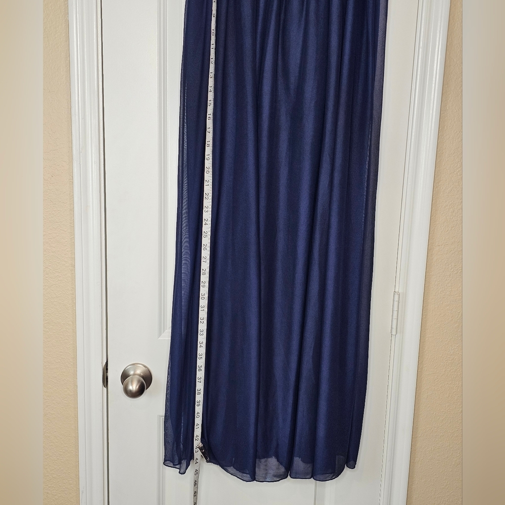 My Michelle Navy Blue Metallic Skirt with Lace & Chiffon Hem โ Formal Size 9 - Picture 3 of 7